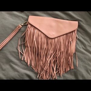 Blush fringe clutch